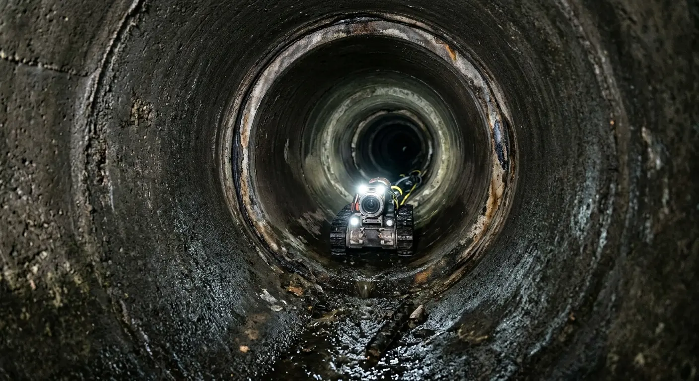 Robotic sewer camera inspecting pipe interior for Sewer Line Cleaning in Elkton